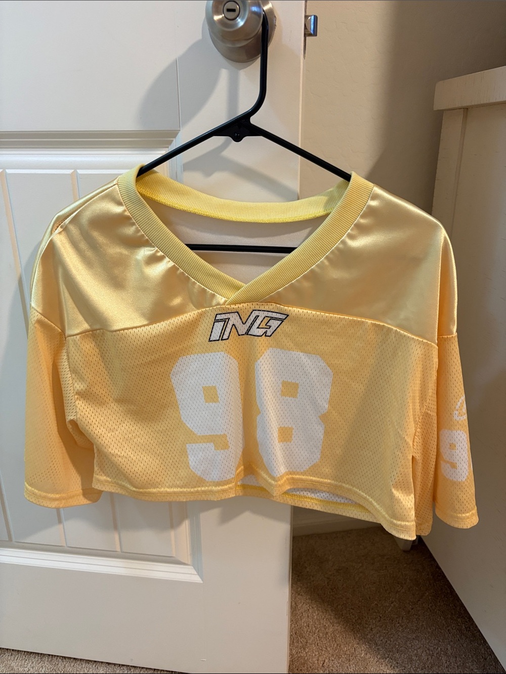 Yellow TNF Cropped Jersey Top with '98'